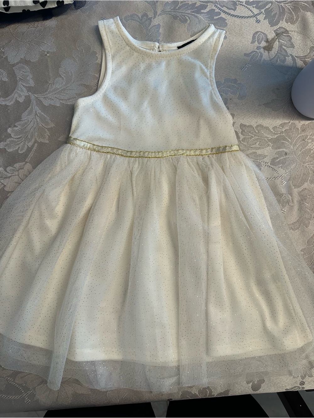 Zunie White Tulle Party Dress with Gold Waist Trim